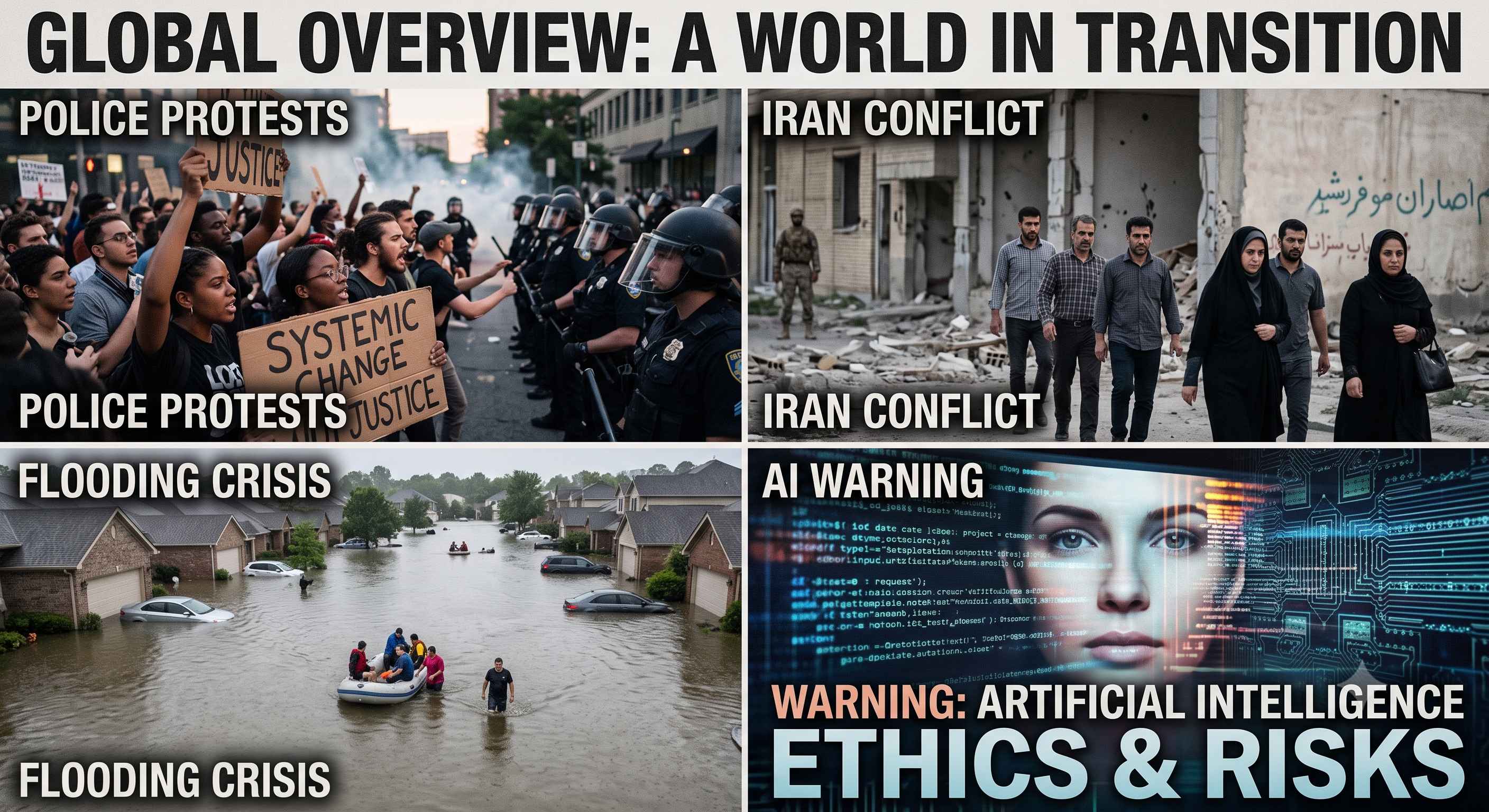 Top News Today: Police Protest, Iran Conflict, Flooding & AI Warning